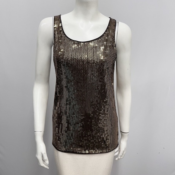 Tory Burch Sequin Top Tank Style Brown and‎ Gold Size S Small - Picture 1 of 5